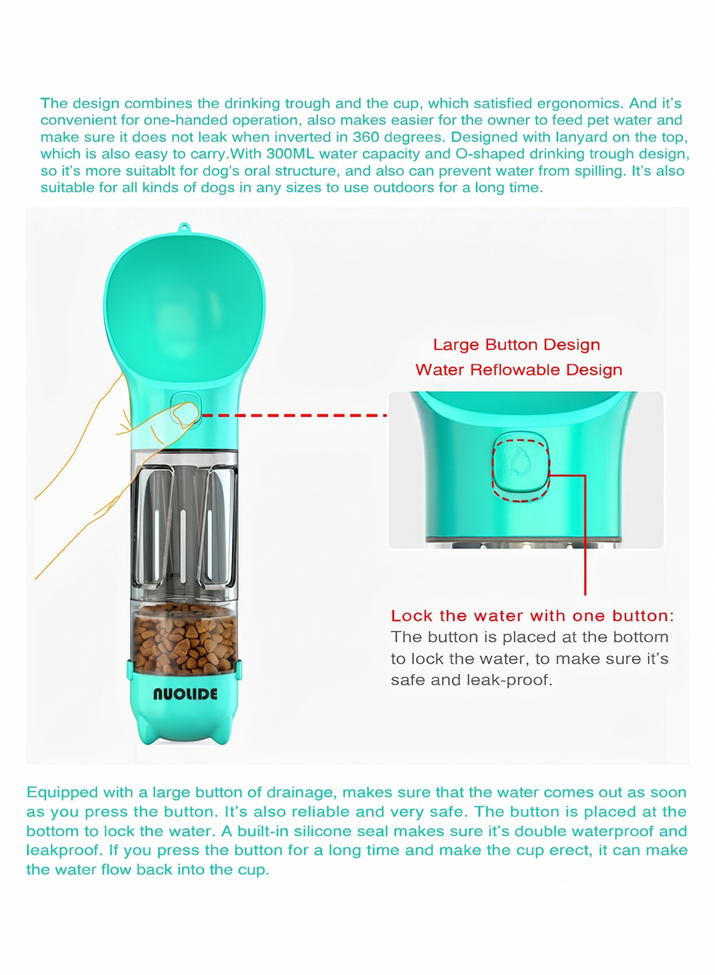 NUOLIDE 4-in-1 Portable Dog Water Bottle